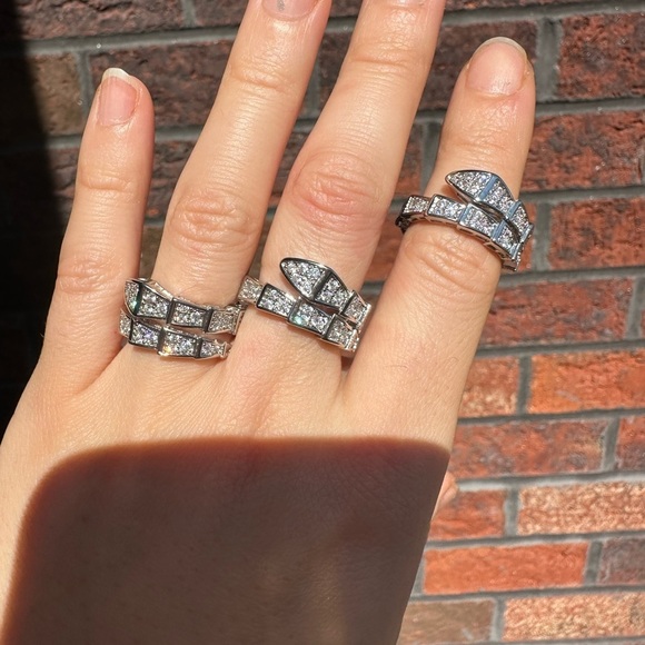 Snake Serpenti Viper Silver Crystal Ring - Picture 11 of 17